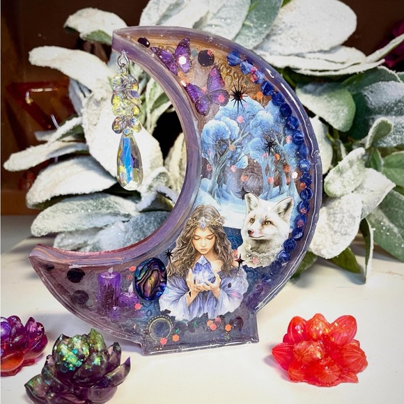 Handmade Other - Handmade “Crystals in the Frosted Veil” Enchanted Moon Mixed Media Art Piece